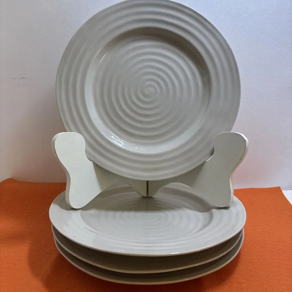 4 Sophie Conran Portmeirion Biscuit Beige Salad Plates Set Of 4 Swirl Design - Picture 2 of 9